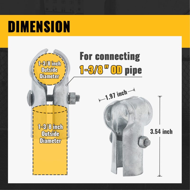VIVIDA End Rail Clamps 1-3/8"" x 1-3/8"", End Rail T Clamps Chain Link Fence Fittings, Panel T Clamps for 1-3/8"" OD Pipe, Galvanized Fence Pipe T Clamps, Chain Link Fence Parts, 6 PCS - Image 3